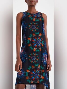 Desigual Black Dress with Multicolor Floral Accents